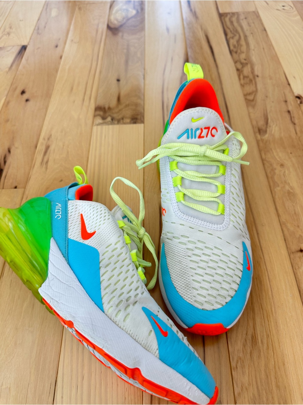Nike Air Max 270 White Teal Neon Orange Sneakers